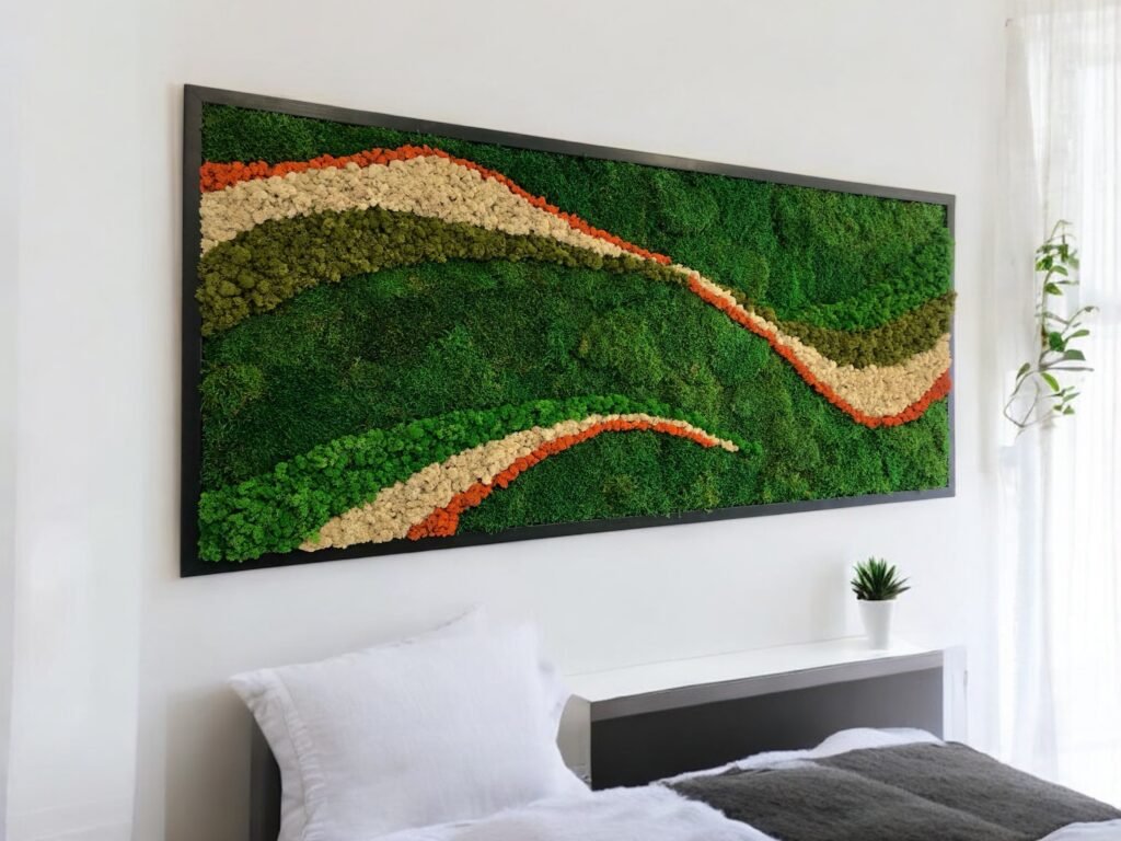 cuadro de diseño abstracto realizado con líquenes y musgo forestal en relieve