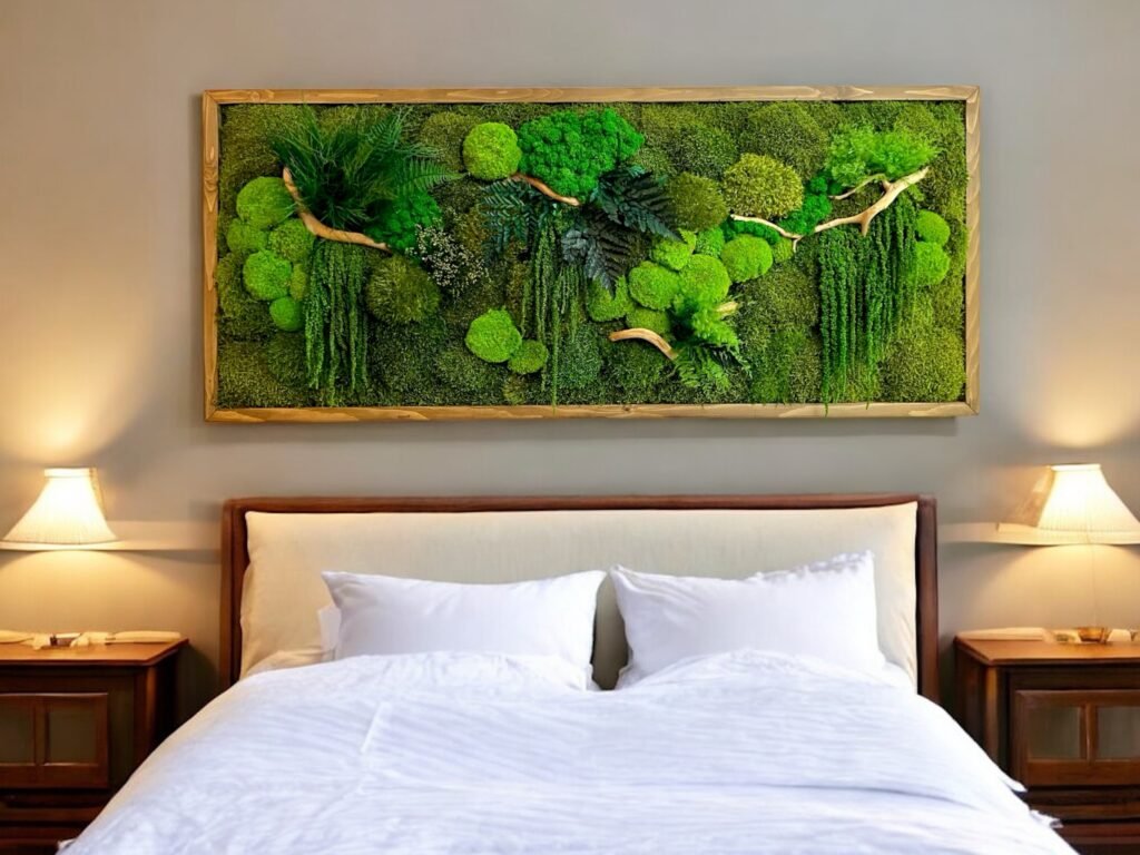 CUADRO DE MUSGO Y PLANTAS PRESERVADAS CON INSERCIONES DE MADERA PARA DORMITORIO CUADRO DE MUSGO Y PLANTAS PRESERVADAS CON INSERCIONES DE MADERA PARA DORMITORIO