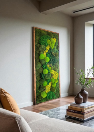 Cuadro de musgo y liquen en sala de estar en salón 