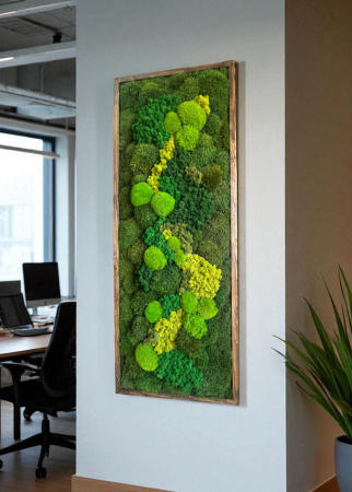 Cuadro de musgo bola preservado en oficina, formato vertical