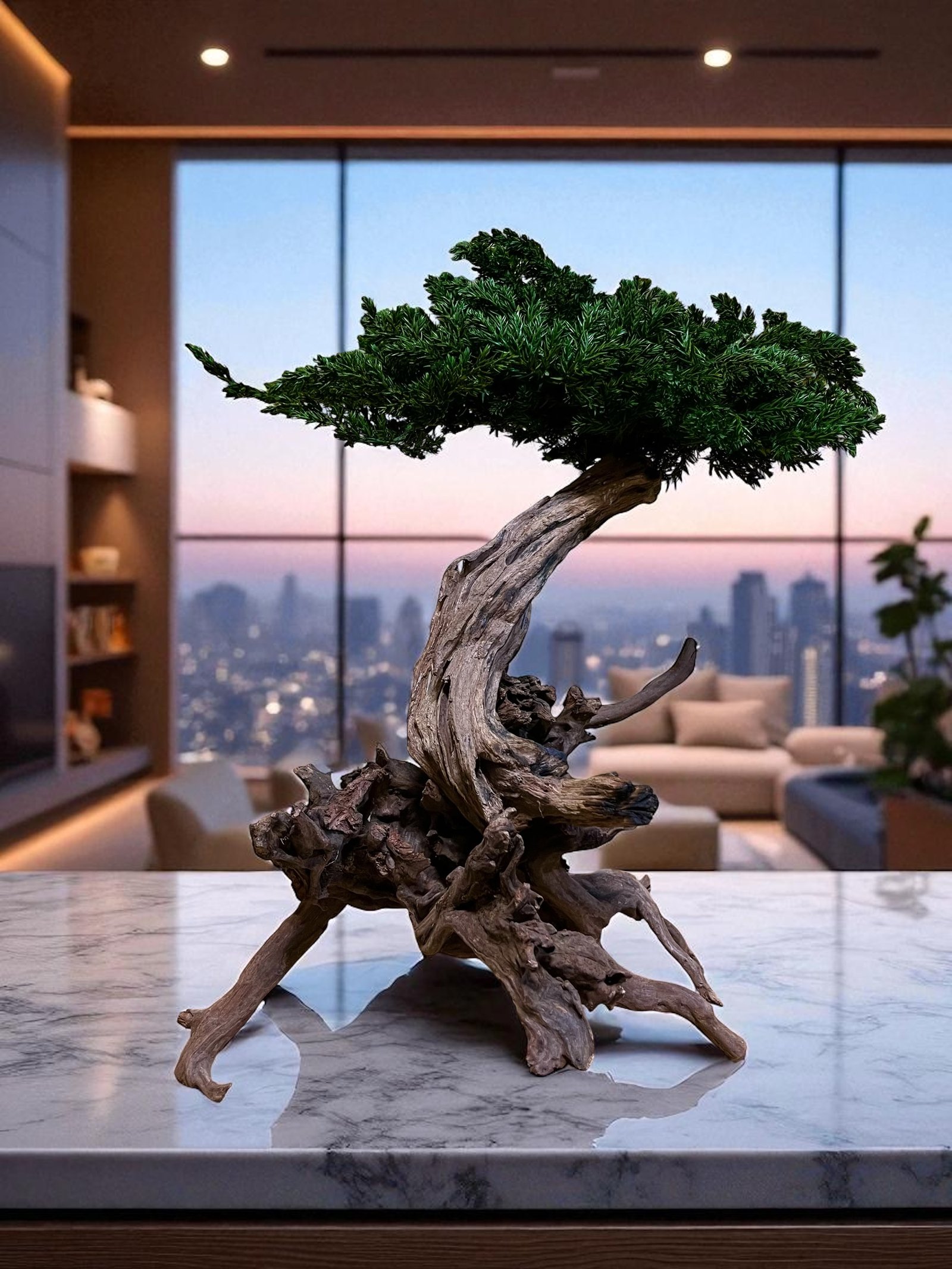 BONSAI PRESERVADO REALIZADO SOBRE RAIZ NATURAL DE MADERA OPUWA