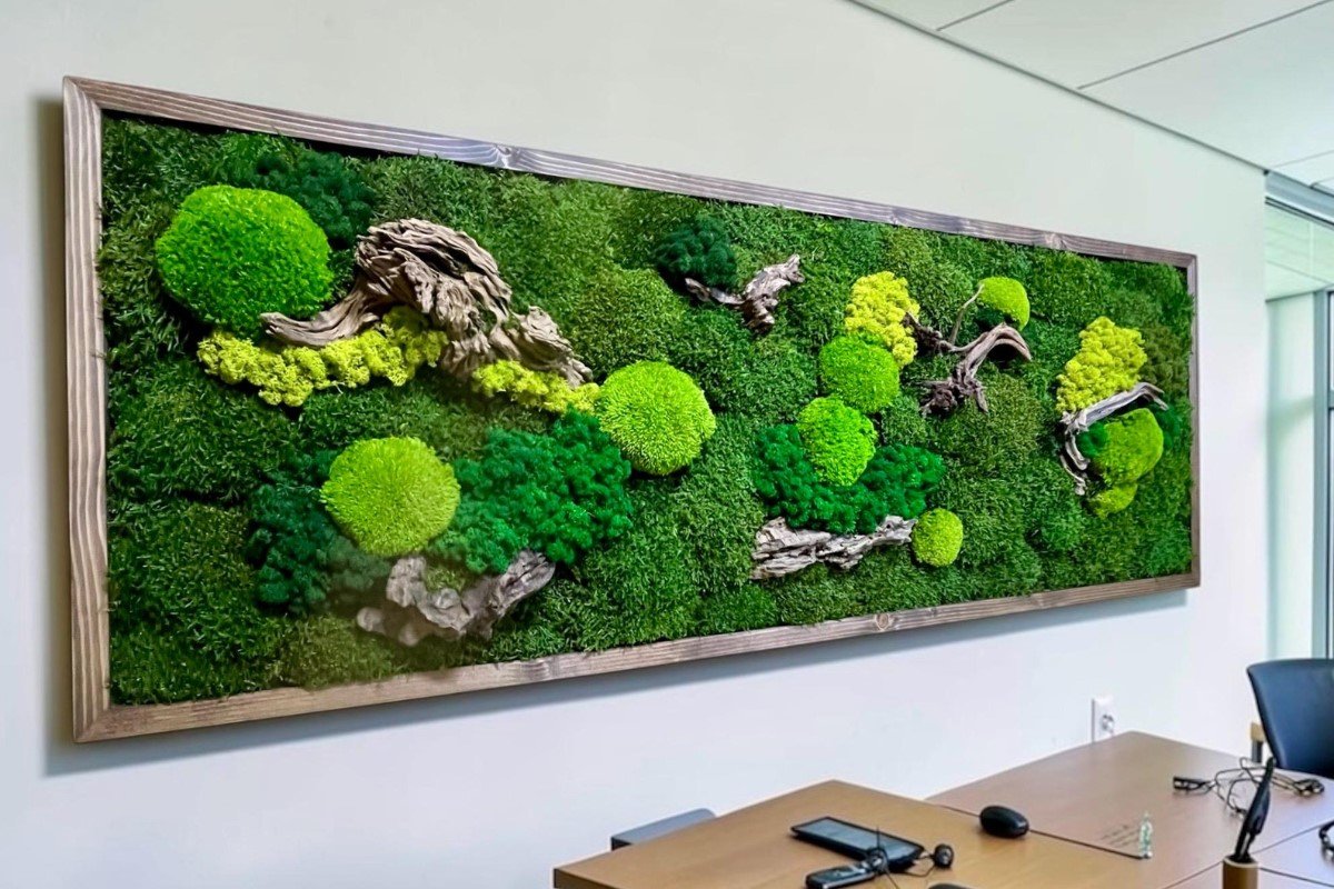 Statement moss wall installation designed to enhance wellness-focused spaces with natural biophilic elements.