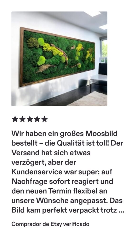 Large preserved moss wall art installation featuring three vertical botanical panels in a modern biophilic living room.