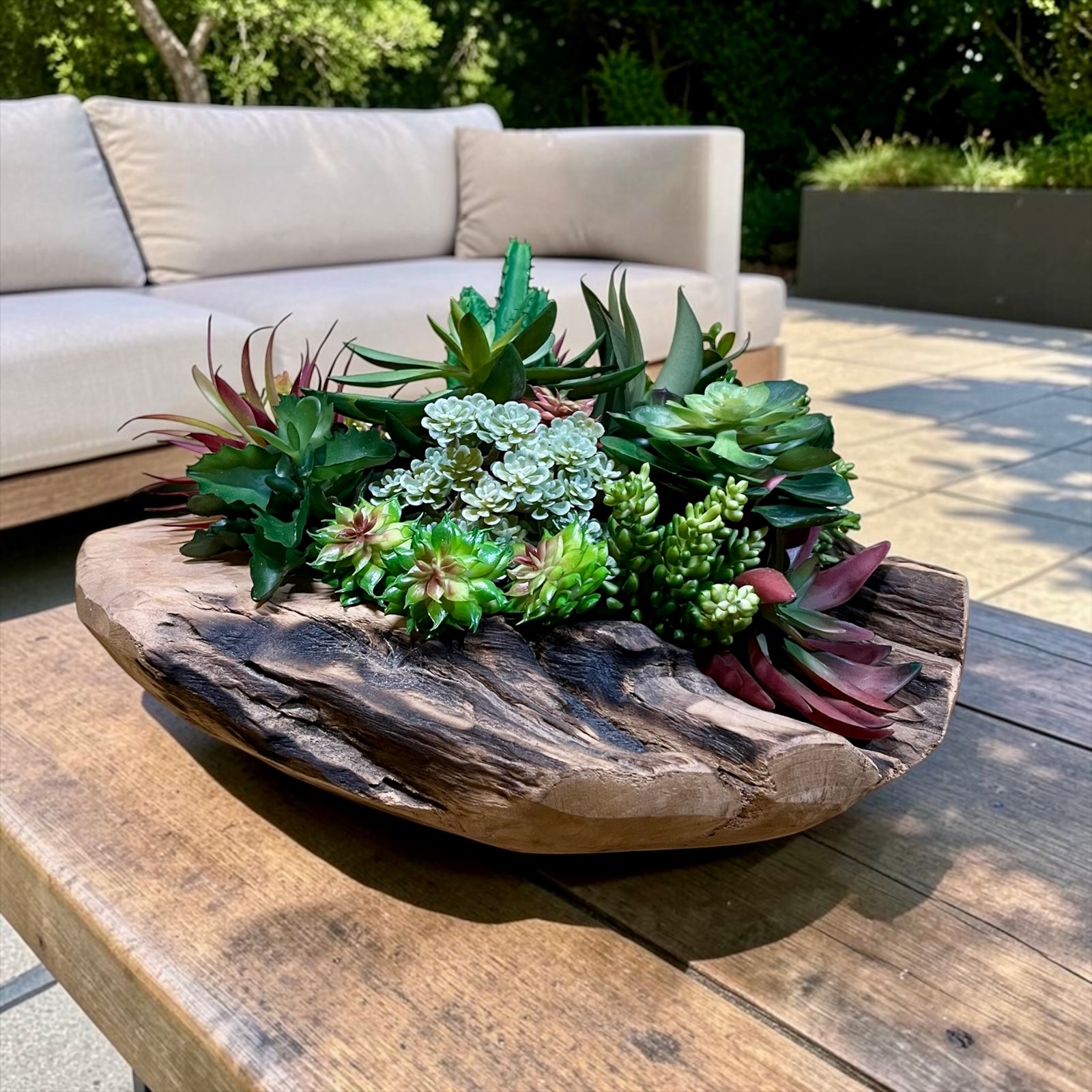 centro de mesa con plantas crasas y suculentas